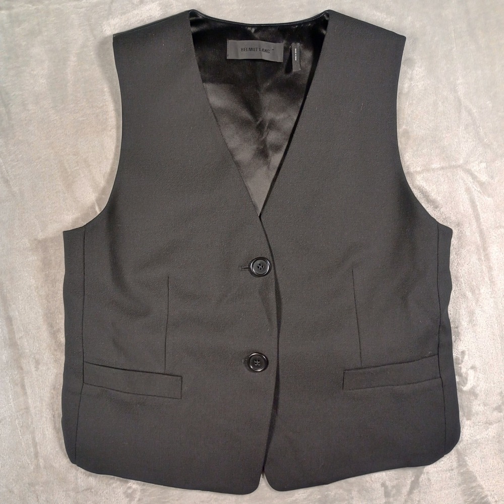 Helmut Lang Tuxedo Vest Mens 6 Black Virgin Wool Blend Cut Out Back Waistcoat